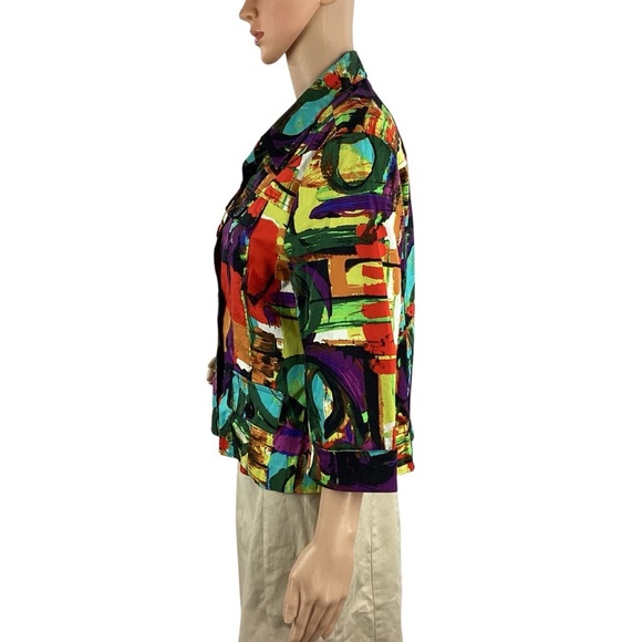 Toni Morgan Abstract Print Jacket Multicolor Cotton Petite Large - Picture 4 of 7